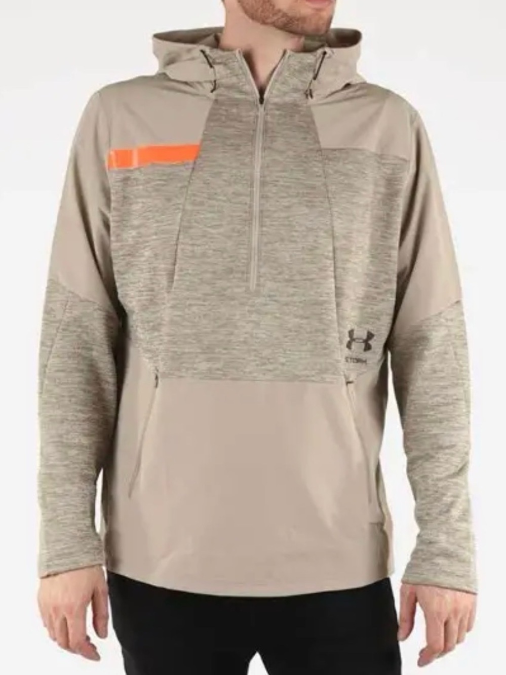 UNDER ARMOUR I Hoodie Stormcyclone Taupe Coldgear Hoodie with Orange Stripe M